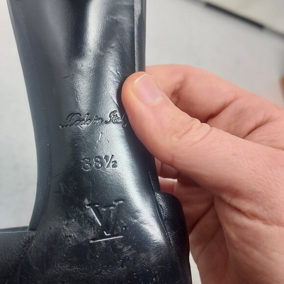 LOUIS VUITTON LV Monogram Black Embossed Revival Heel Sandal - Picture 5 of 12
